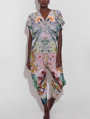Carolina K Sera Jumpsuit in Crowned Cranes Print Size XS Oversized Eclectic
